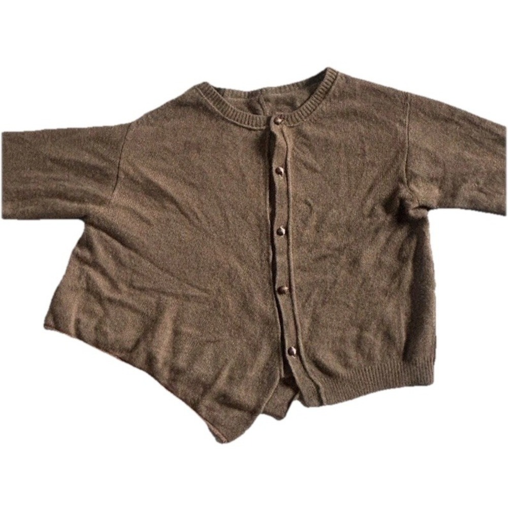 Vlas Blomme Wool Linen Cardigan Army Green Brown Asymmetrical Buttons Size F